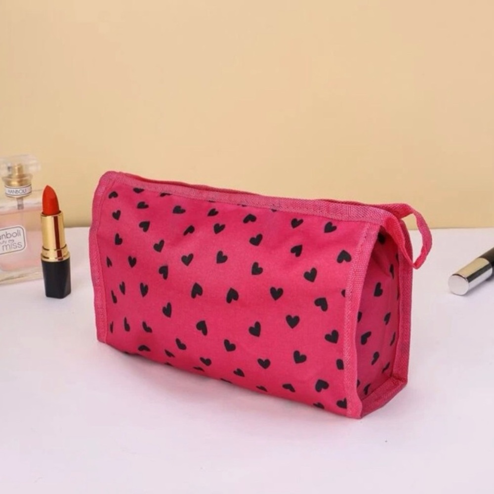 Hot Pink Black Hearts Makeup Bag